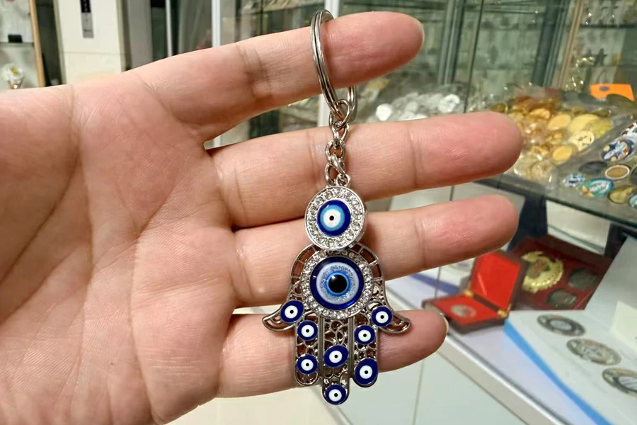 Blue Palm & Eye Keychain