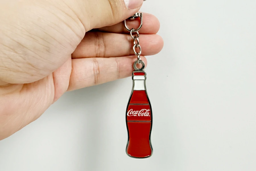 Coca Cola Glass Bottle Shaped Metal Keychain