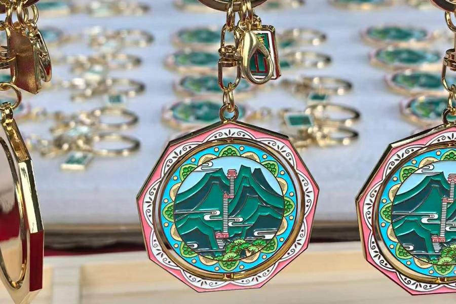 Green Landscape & Temple Rotating Keychain