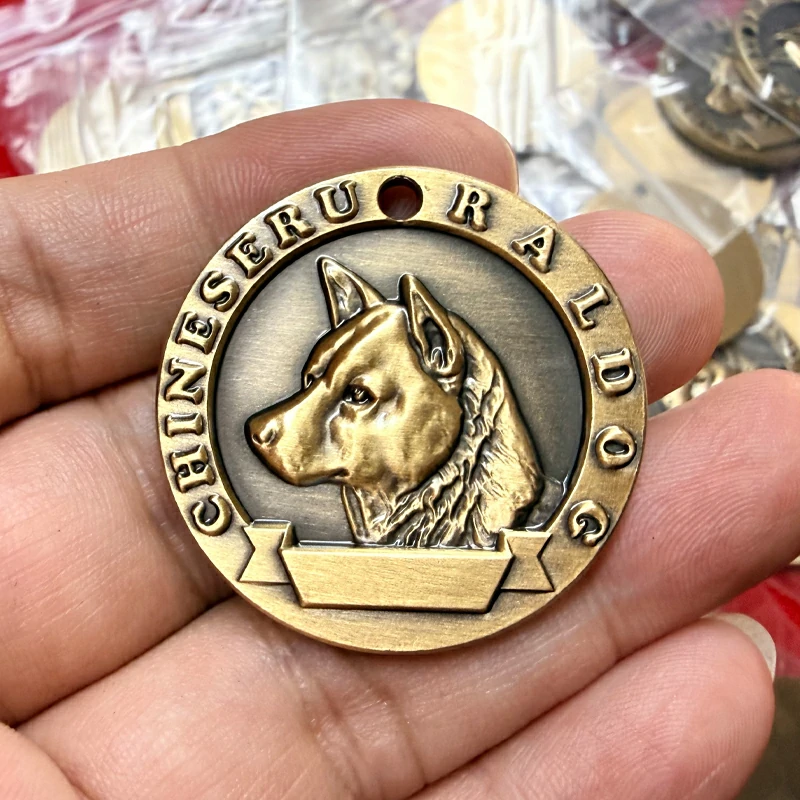 CHINESEUR RALDOG Round Brass Three Dimensional Relief Dog Tag1