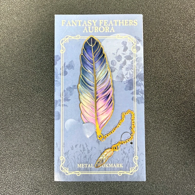 FANTASY FEATHERS AURORA Bluish Purple Metal Bookmark with Small Feathers2