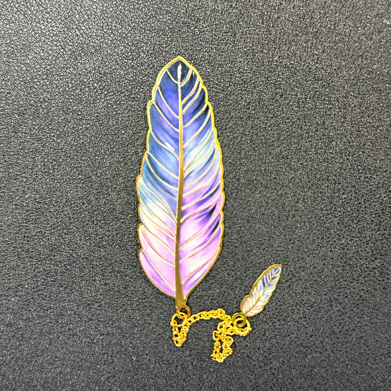 FANTASY FEATHERS AURORA Bluish Purple Metal Bookmark with Small Feathers3