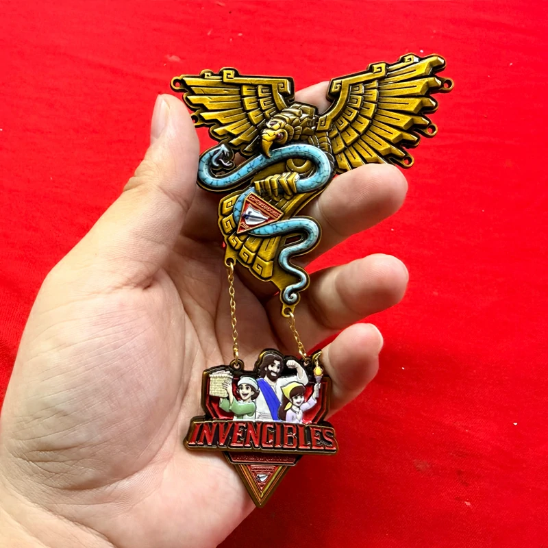 Sun God Eagle with Snake and Cheering Crowd Joint Metal Badge1