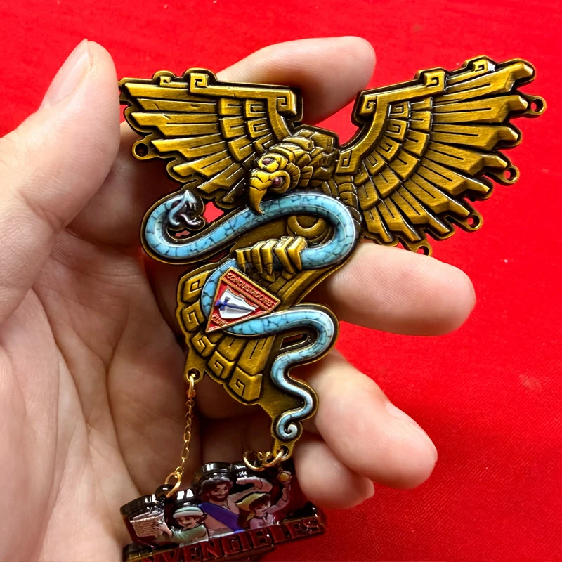 Sun God Eagle with Snake and Cheering Crowd Joint Metal Badge2