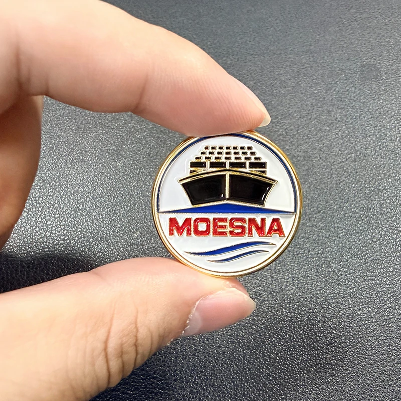 Round Cruise Ship Graphic MOESNA Logo Enamel Metal Lapel Pin4
