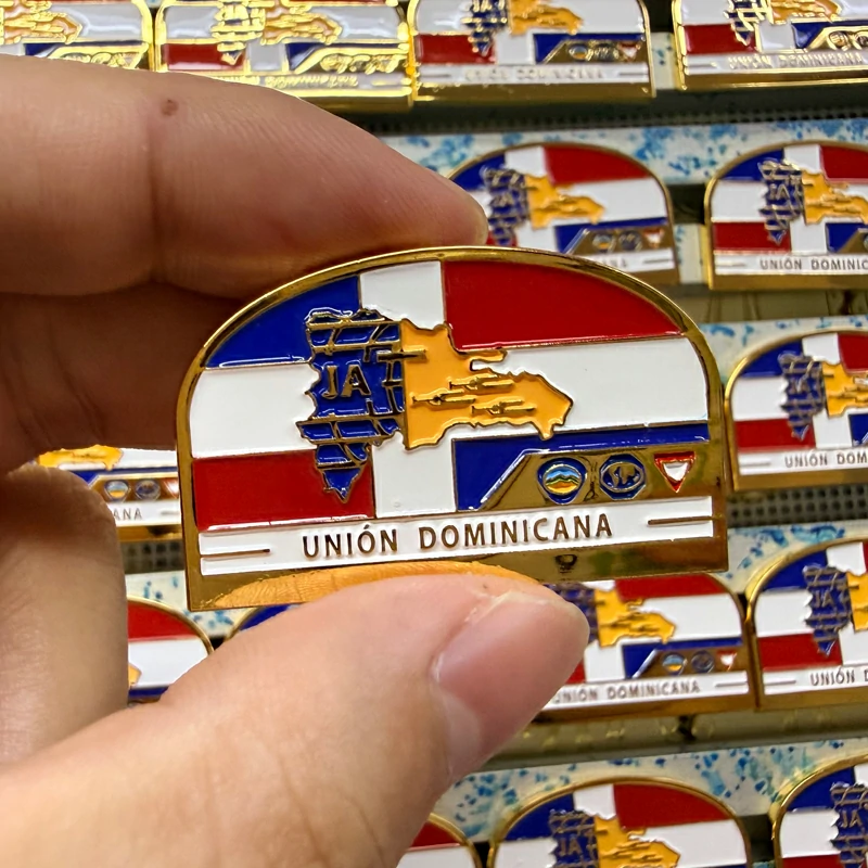 Union Dominicana Flag Map Enamel Lapel Pin1